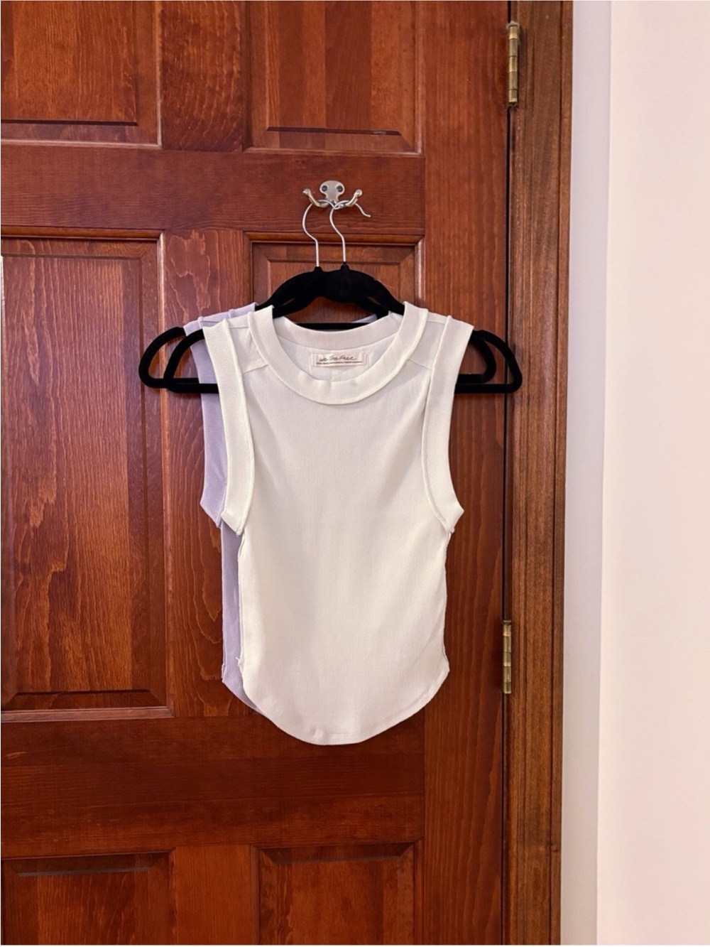 FREE PEOPLE Lot of 2 Kate Ribbed Tank Tops Tees Light Purple Ivory NWOT Size XS